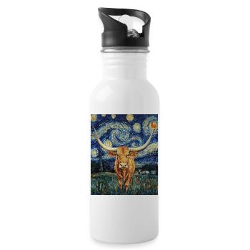 Longhorn vache vaches taureau van gogh nuit étoilée - Gourde avec paille intégrée - blanc - Droite