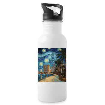 Miami Beach Florida Van Gogh Starry Night - Trinkflasche mit integriertem Trinkhalm - Weiß - Rechts