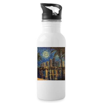 Miami Beach Florida Van Gogh Starry Night - Trinkflasche mit integriertem Trinkhalm - Weiß - Rechts