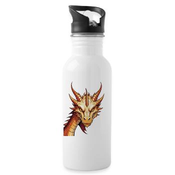 Goldener Drachenkopf Feuerkraft - Trinkflasche mit integriertem Trinkhalm - Weiß - Rechts