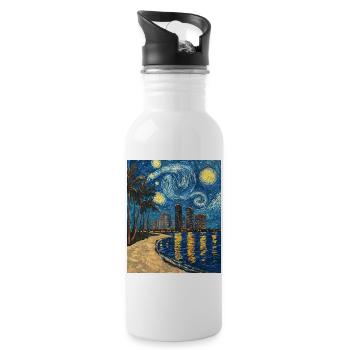 Miami Beach Florida Van Gogh Starry Night - Trinkflasche mit integriertem Trinkhalm - Weiß - Rechts