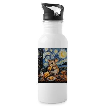 Souris mange du fromage Nuit étoilée à la Van Gogh - Gourde avec paille intégrée - blanc - Droite