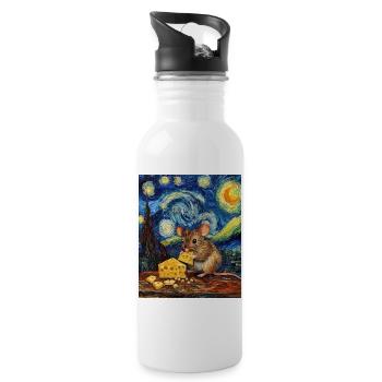 Souris mange du fromage Nuit étoilée à la Van Gogh - Gourde avec paille intégrée - blanc - Droite