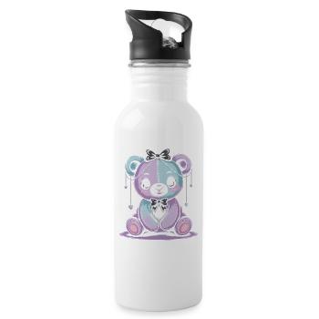 Kawaii Pastel Goth Geflickter Bär - Trinkflasche mit integriertem Trinkhalm - Weiß - Rechts