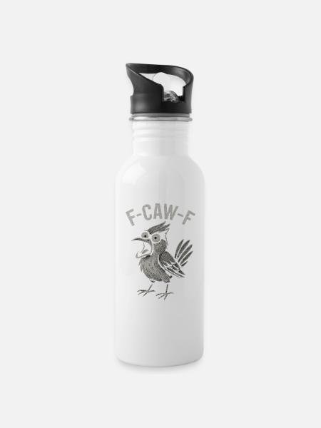 F-Caw-F Krähenkarikatur - Trinkflasche mit integriertem Trinkhalm - Weiß