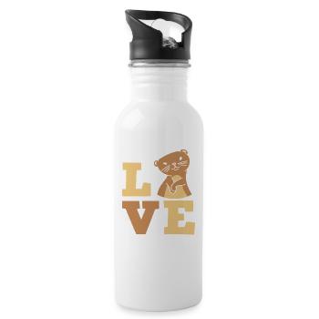 Sea Otter Cartoon Love - Water bottle with straw - white - Right