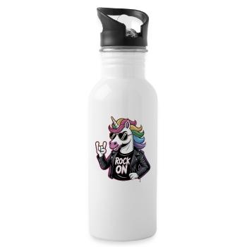 Rock On Unicorn With Rainbow Mane Leather Jacket - Water bottle with straw - white - Right