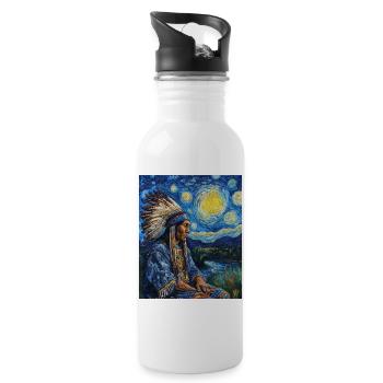 Indianer Häuptling Van Gogh Style Starry Night - Trinkflasche mit integriertem Trinkhalm - Weiß - Rechts