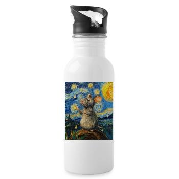 Souris mange du fromage Nuit étoilée à la Van Gogh - Gourde avec paille intégrée - blanc - Droite