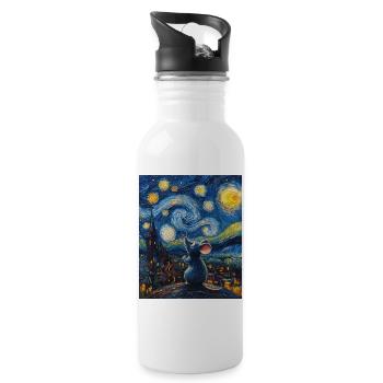 Souris mange du fromage Nuit étoilée à la Van Gogh - Gourde avec paille intégrée - blanc - Droite