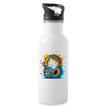 Bunte Kopfhörer Splash Design - Trinkflasche mit integriertem Trinkhalm - Weiß - Rechts