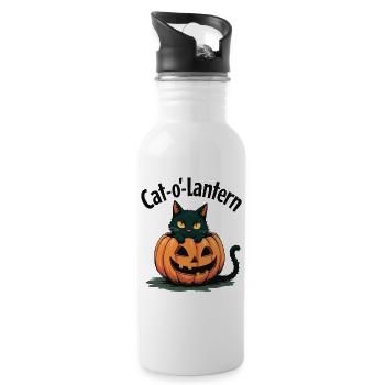 Cat-o'-Lantern Halloween Cat in Pumpkin - Water bottle with straw - white - Right