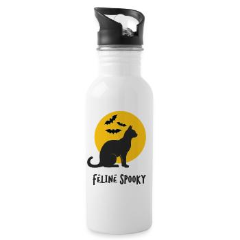 Feline Spooky Katze bei Vollmond - Trinkflasche mit integriertem Trinkhalm - Weiß - Rechts