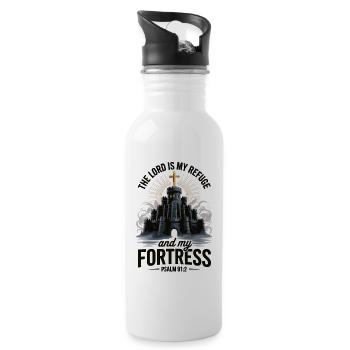 Faith T-shirt with castle, cross and Bible verse - Water bottle with straw - white - Right
