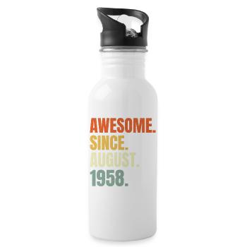awesome since august 1958 birthday - Water bottle with straw - white - Right