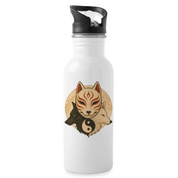 Fuchs Maske & Yin Yang Wölfe - Trinkflasche mit integriertem Trinkhalm - Weiß - Rechts