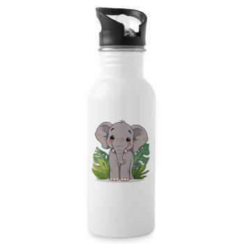 Kleiner Elefantenfreund im Dschungel - Trinkflasche mit integriertem Trinkhalm - Weiß - Rechts