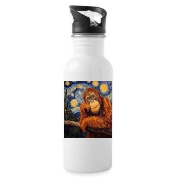 Orangutan Orang-Utan Van Gogh Style Starry Night - Water bottle with straw - white - Right