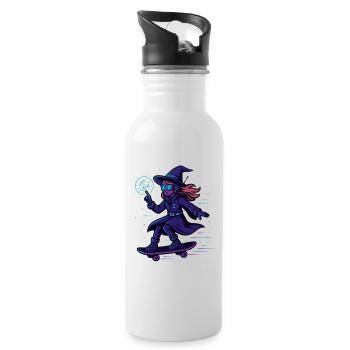 Neon witch on the skateboard - Water bottle with straw - white - Right