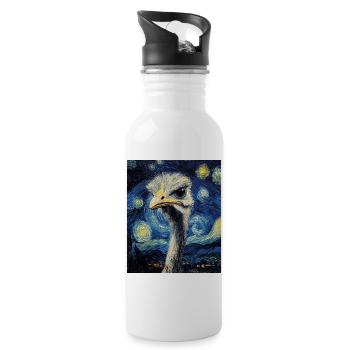Strauß ostrich Vogel Van Gogh Style Starry Night - Trinkflasche mit integriertem Trinkhalm - Weiß - Rechts