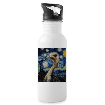 Strauß ostrich Vogel Van Gogh Style Starry Night - Trinkflasche mit integriertem Trinkhalm - Weiß - Rechts