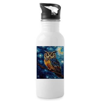 Owl Bird Van Gogh Style Starry Night - Water bottle with straw - white - Right