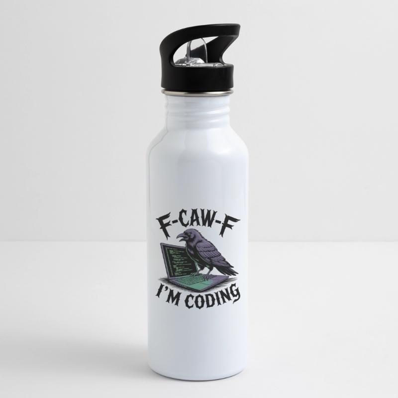 RabenCoder: Code Raven am Laptop Trinkflasche mit integriertem Trinkhalm