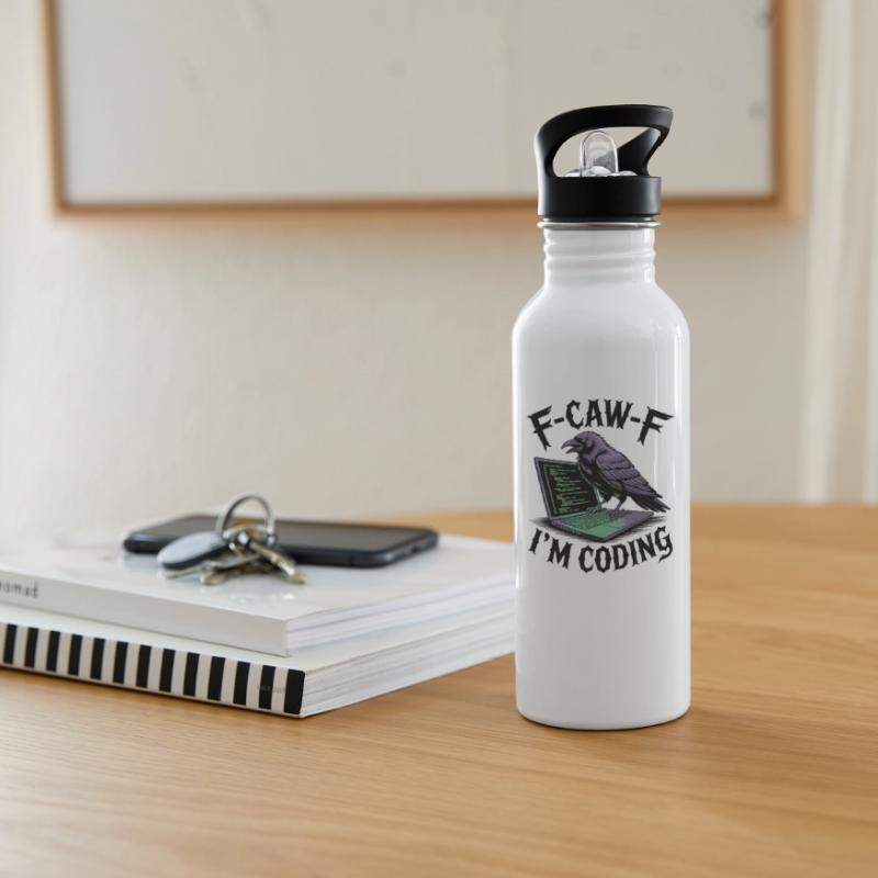 RabenCoder: Code Raven am Laptop Trinkflasche mit integriertem Trinkhalm