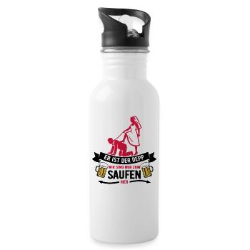 Er ist der Depp - JGA Team Bräutigam - Trinkflasche mit integriertem Trinkhalm - Weiß - Rechts