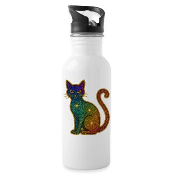 Regenbogen Glitzer Katze zu Halloween - Trinkflasche mit integriertem Trinkhalm - Weiß - Rechts