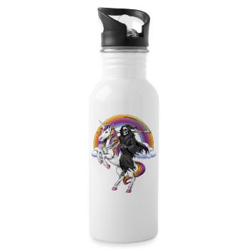Sensenmann reitet Einhorn - Trinkflasche mit integriertem Trinkhalm - Weiß - Rechts