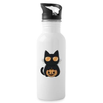 Katze Halloween Kater - Trinkflasche mit integriertem Trinkhalm - Weiß - Rechts