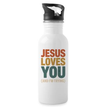 Jesus Loves You Tee - Trinkflasche mit integriertem Trinkhalm - Weiß - Rechts