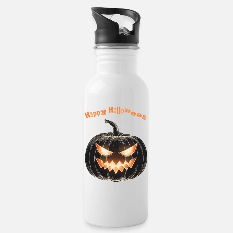 Happy Halloween - Trinkflasche mit integriertem Trinkhalm - Weiß