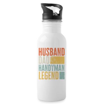 Husband Dad Handyman Legend Retro Craftsman - Water bottle with straw - white - Right