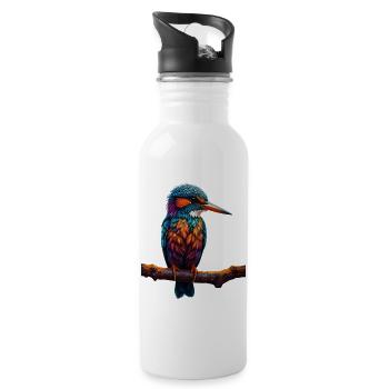 Colorful kingfisher on branch - Water bottle with straw - white - Right