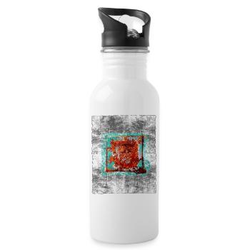 Rust square on grey texture - Water bottle with straw - white - Right