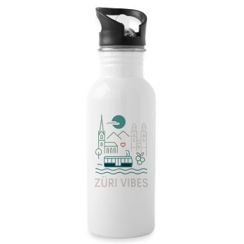 Zürich Vibes Tram Berge See - Trinkflasche mit integriertem Trinkhalm - Weiß - Rechts