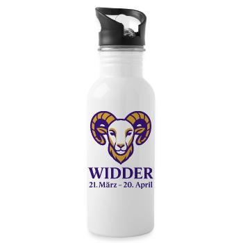 Sternzeichen Widder - Trinkflasche mit integriertem Trinkhalm - Weiß - Rechts