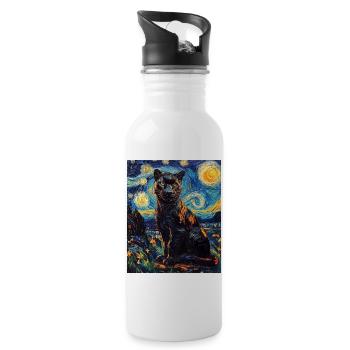 Panther Van Gogh Style Starry Night - Water bottle with straw - white - Right