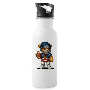 American Football Bear Mascot - Water bottle with straw - white - Right