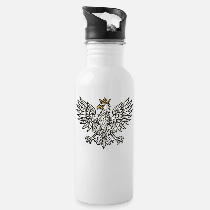 Poland White Eagle Minimal Heraldic Design - Water bottle with straw - white