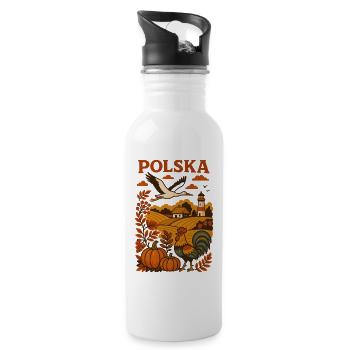 Polska Autumn Countryside with Stork and Rooster - Water bottle with straw - white - Right