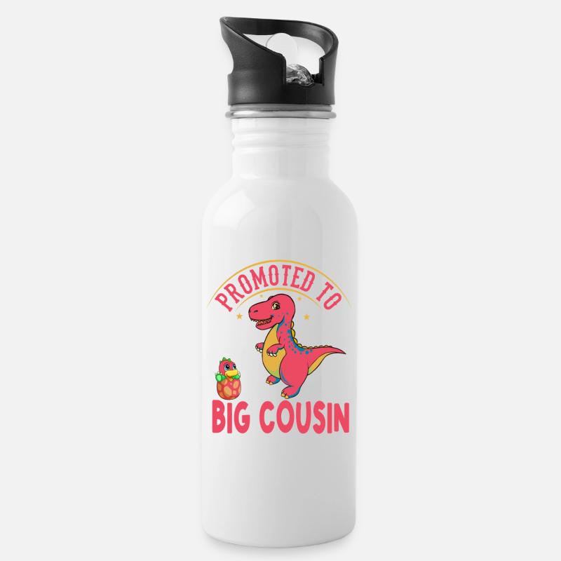 Befördert zum großen Cousin-T-Rex-Dinosaurier - Trinkflasche mit integriertem Trinkhalm - Weiß
