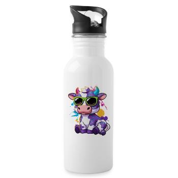 Kuhbauer Milchbauer Bauer Bauernhof Motiv - Trinkflasche mit integriertem Trinkhalm - Weiß - Rechts