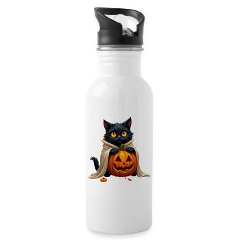 Chat d’Halloween avec citrouille d’Halloween - Gourde avec paille intégrée - blanc - Droite