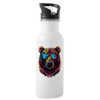 Retro Outdoor Wilderness Bärenbäume - Trinkflasche mit integriertem Trinkhalm - Weiß - Rechts