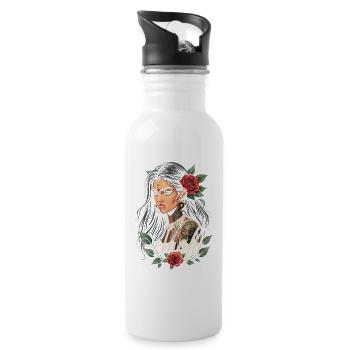 Chola Roses Tattoo Style - Water bottle with straw - white - Right
