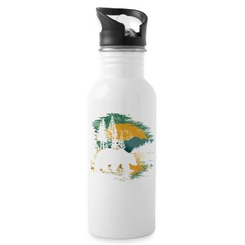 Retro Outdoor Wilderness Bärenbäume - Trinkflasche mit integriertem Trinkhalm - Weiß - Rechts