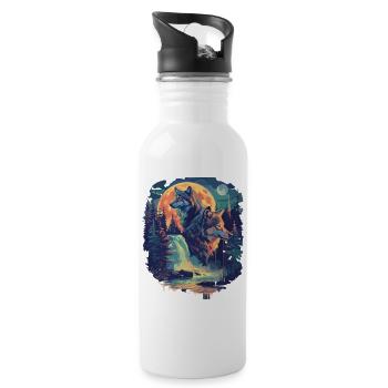 Retro Outdoor Wilderness Bärenbäume - Trinkflasche mit integriertem Trinkhalm - Weiß - Rechts
